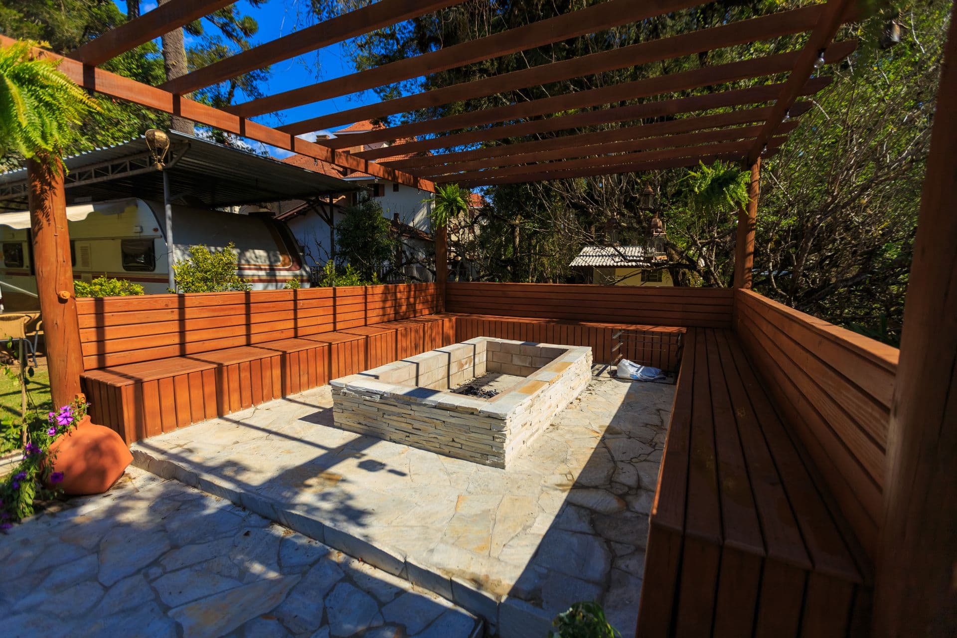 Stone patio with firepit
